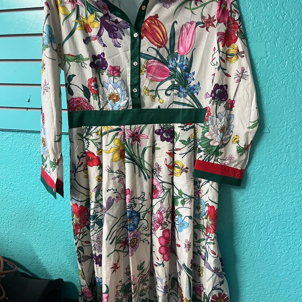 Floral Kids Dress with Green Accents